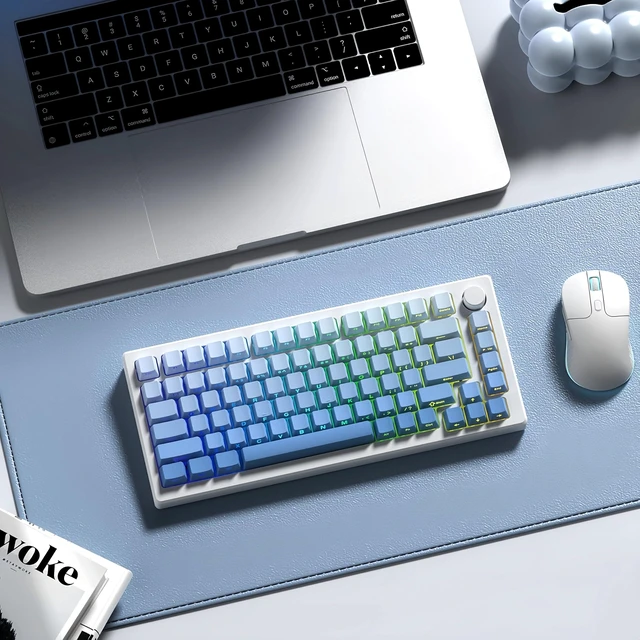 Alt view image 5 of 6 - Shine Through keycaps Set,Double Shot PBT keycaps Gradient | Side Print keyboard keycaps,OEM Profile custom Key caps for Mechanical Keyboards 60% 65% 75% 100% TKL Layout,Blue