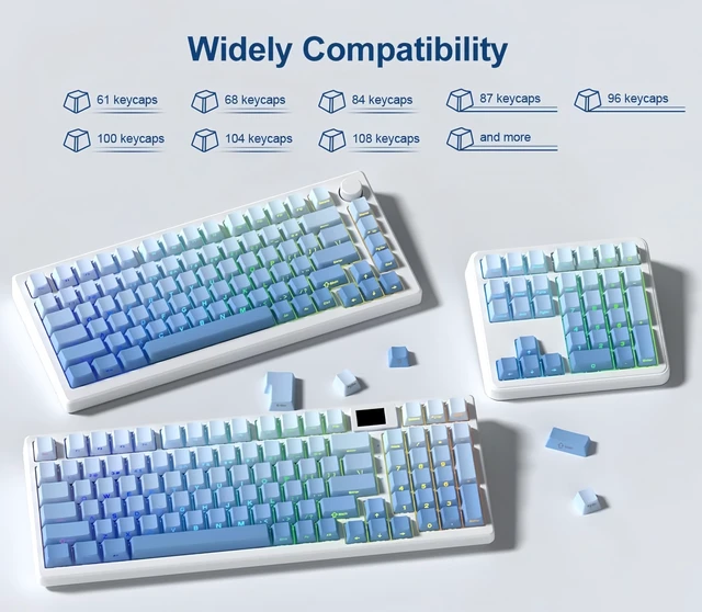 Alt view image 6 of 6 - Shine Through keycaps Set,Double Shot PBT keycaps Gradient | Side Print keyboard keycaps,OEM Profile custom Key caps for Mechanical Keyboards 60% 65% 75% 100% TKL Layout,Blue