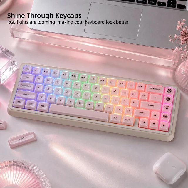 Alt view image 4 of 6 - Low Profile Keycaps, Jelly Pink Keycaps, Shine Through Key caps | 127 Keys Custom Keycaps for Mechanical Keyboard 60% 65% 75% 80% 100% Cherry Gateron MX Switches