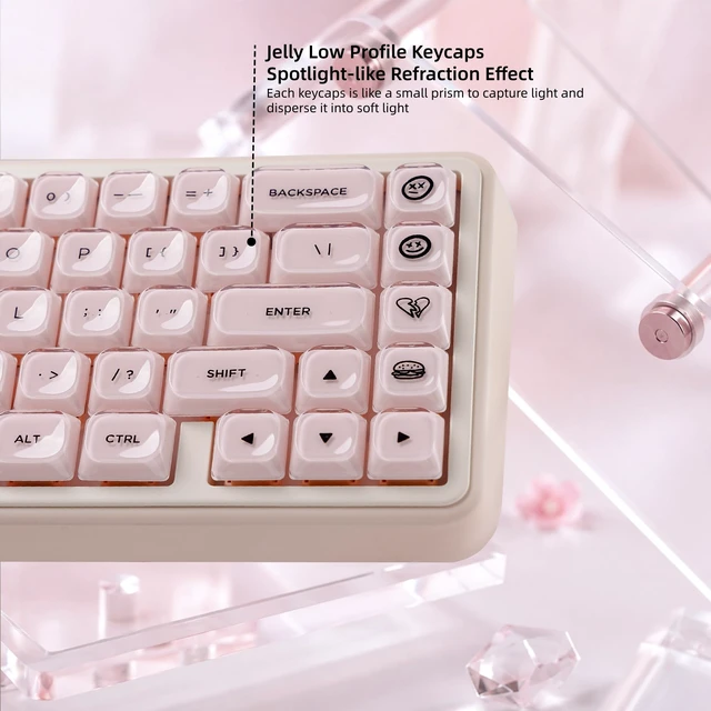 Alt view image 3 of 6 - Low Profile Keycaps, Jelly Pink Keycaps, Shine Through Key caps | 127 Keys Custom Keycaps for Mechanical Keyboard 60% 65% 75% 80% 100% Cherry Gateron MX Switches