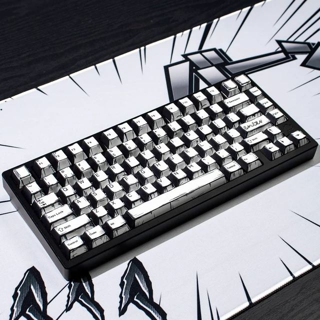 Alt view image 2 of 7 - Retro Manga PBT Keycaps, Black White Japanese Anime Keycap, 141 Keys Custom Cherry Profile Key Caps Set, Dye Sub Gaming Keycap for 60% 65% 75% 95% Mechanical Keyboard Cherry Mx Gateron Switches