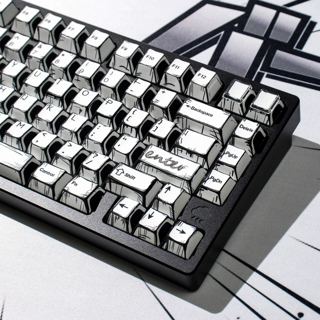 Alt view image 3 of 7 - Retro Manga PBT Keycaps, Black White Japanese Anime Keycap, 141 Keys Custom Cherry Profile Key Caps Set, Dye Sub Gaming Keycap for 60% 65% 75% 95% Mechanical Keyboard Cherry Mx Gateron Switches
