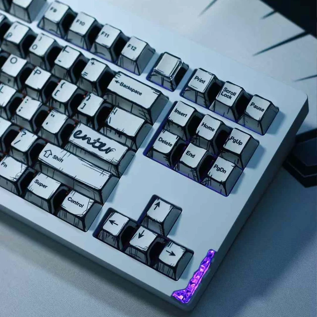 Alt view image 5 of 7 - Retro Manga PBT Keycaps, Black White Japanese Anime Keycap, 141 Keys Custom Cherry Profile Key Caps Set, Dye Sub Gaming Keycap for 60% 65% 75% 95% Mechanical Keyboard Cherry Mx Gateron Switches