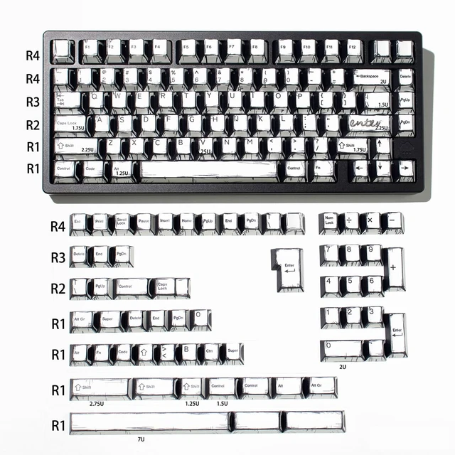 Alt view image 7 of 7 - Retro Manga PBT Keycaps, Black White Japanese Anime Keycap, 141 Keys Custom Cherry Profile Key Caps Set, Dye Sub Gaming Keycap for 60% 65% 75% 95% Mechanical Keyboard Cherry Mx Gateron Switches