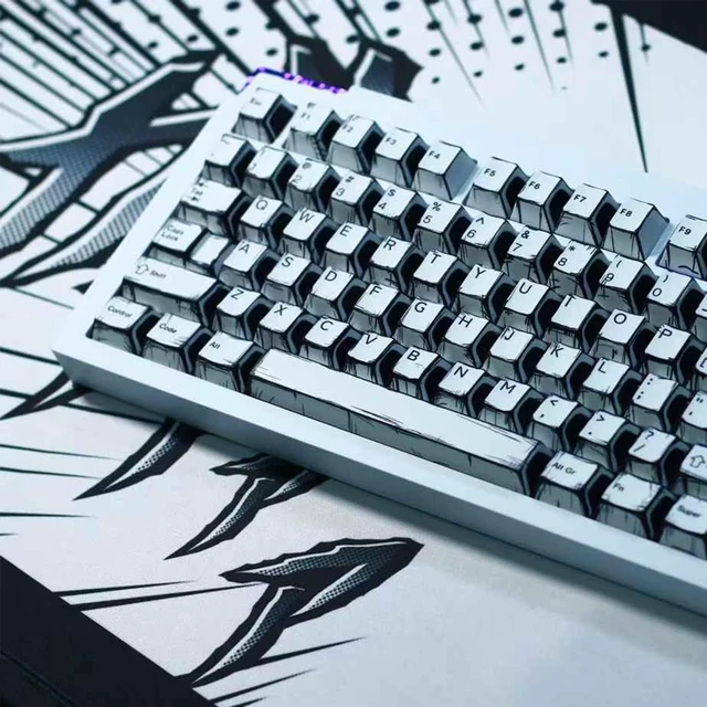 Alt view image 4 of 7 - Retro Manga PBT Keycaps, Black White Japanese Anime Keycap, 141 Keys Custom Cherry Profile Key Caps Set, Dye Sub Gaming Keycap for 60% 65% 75% 95% Mechanical Keyboard Cherry Mx Gateron Switches
