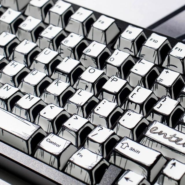 Alt view image 6 of 7 - Retro Manga PBT Keycaps, Black White Japanese Anime Keycap, 141 Keys Custom Cherry Profile Key Caps Set, Dye Sub Gaming Keycap for 60% 65% 75% 95% Mechanical Keyboard Cherry Mx Gateron Switches