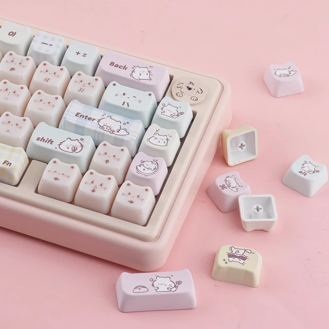Alt view image 3 of 7 - PBT+PC Keycaps Ceramic Jade Greedy Cat Cute Keycaps | 135 Keys Translucent Jelly Keycap Mao Profile Creamy Custom Keycap for Cherry Gateron MX Swithes Mechanical Keyboards