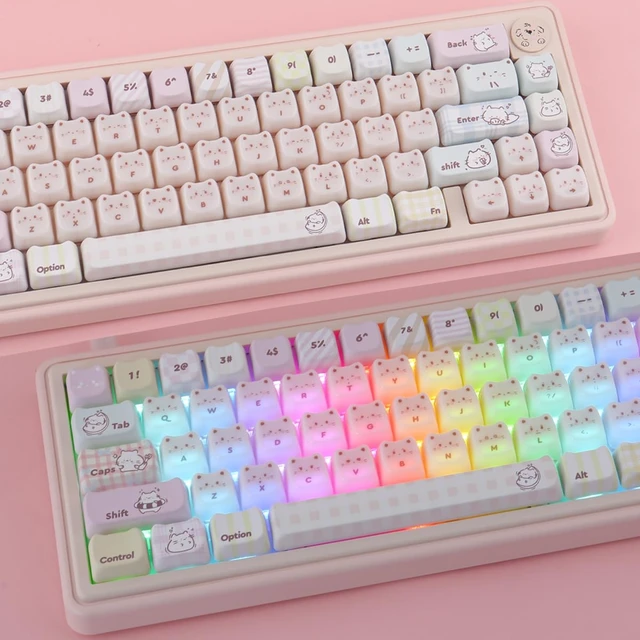 Alt view image 2 of 7 - PBT+PC Keycaps Ceramic Jade Greedy Cat Cute Keycaps | 135 Keys Translucent Jelly Keycap Mao Profile Creamy Custom Keycap for Cherry Gateron MX Swithes Mechanical Keyboards