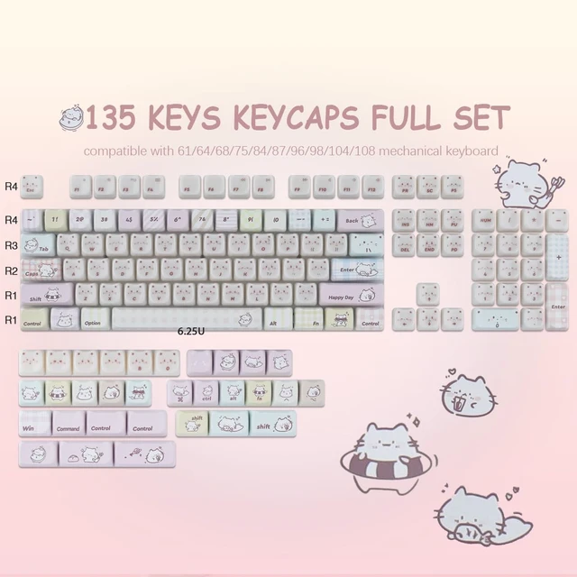 Alt view image 6 of 7 - PBT+PC Keycaps Ceramic Jade Greedy Cat Cute Keycaps | 135 Keys Translucent Jelly Keycap Mao Profile Creamy Custom Keycap for Cherry Gateron MX Swithes Mechanical Keyboards