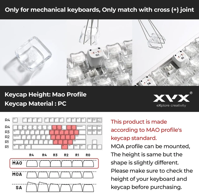 Alt view image 2 of 6 - XVX Blank Transparent Keycaps, Sweet Heart PC Custom Keycap Set, Backlit Clear Candy Keyboard Keycaps Mao Profile for MX Switches Mechanical Keyboard (21pcs)