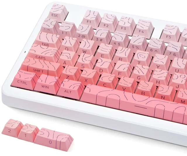 Main image of Cute Pink Gradient Keycaps Set, Fits 60% to Full Size Mechanical Keyboards | Cozy & Stylish Desk Setup, for MX Switches, Topographic Style, RGB Backlit, Deeper Sound, PBT Doubleshot