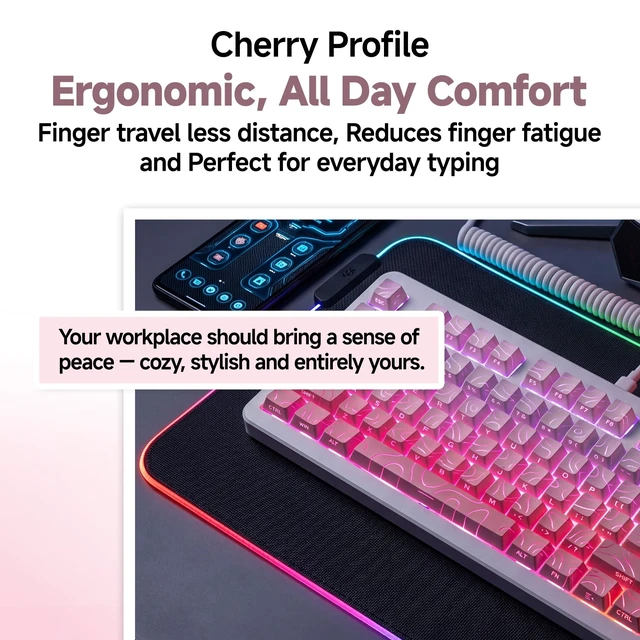 Alt view image 4 of 6 - Cute Pink Gradient Keycaps Set, Fits 60% to Full Size Mechanical Keyboards | Cozy & Stylish Desk Setup, for MX Switches, Topographic Style, RGB Backlit, Deeper Sound, PBT Doubleshot