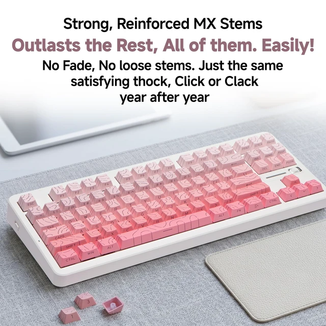 Alt view image 5 of 6 - Cute Pink Gradient Keycaps Set, Fits 60% to Full Size Mechanical Keyboards | Cozy & Stylish Desk Setup, for MX Switches, Topographic Style, RGB Backlit, Deeper Sound, PBT Doubleshot