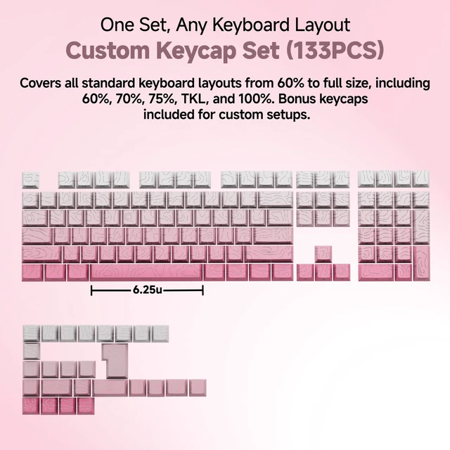 Alt view image 6 of 6 - Cute Pink Gradient Keycaps Set, Fits 60% to Full Size Mechanical Keyboards | Cozy & Stylish Desk Setup, for MX Switches, Topographic Style, RGB Backlit, Deeper Sound, PBT Doubleshot