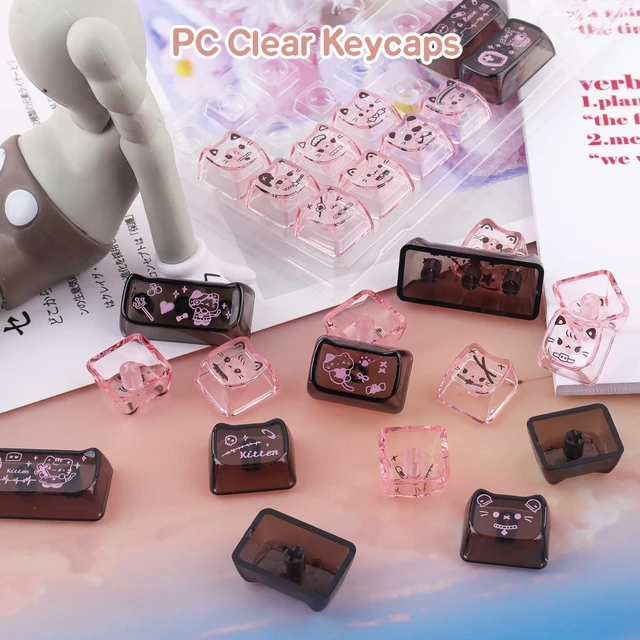 Alt view image 6 of 7 - 26 Keys Crystal Jelly Personalized Keycaps, PC Material Cute Keycaps | Black Pink Cat Transparent Custom Mao Profile Keycap for DIY MX Switches Mechanical Keyboards