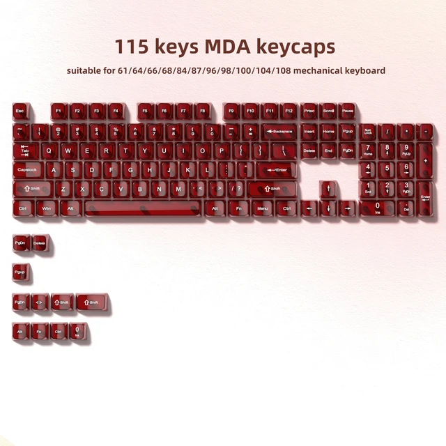 Alt view image 2 of 6 - Clear keycaps Set,Translucent Keyboard keycaps,Jelly Key caps | Shine Through keycap Glossy,Transparent MDA Profile Custom keycaps for Mx Switches Mechanical Keyboard(115-keys,Dark Red)