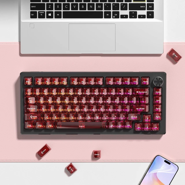Alt view image 5 of 6 - Clear keycaps Set,Translucent Keyboard keycaps,Jelly Key caps | Shine Through keycap Glossy,Transparent MDA Profile Custom keycaps for Mx Switches Mechanical Keyboard(115-keys,Dark Red)