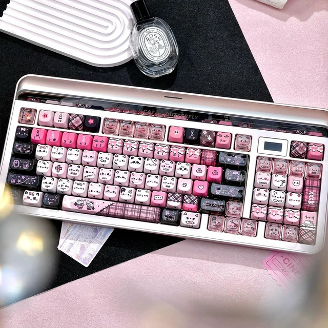 Alt view image 7 of 7 - 26 Keys Crystal Jelly Personalized Keycaps, PC Material Cute Keycaps | Black Pink Cat Transparent Custom Mao Profile Keycap for DIY MX Switches Mechanical Keyboards