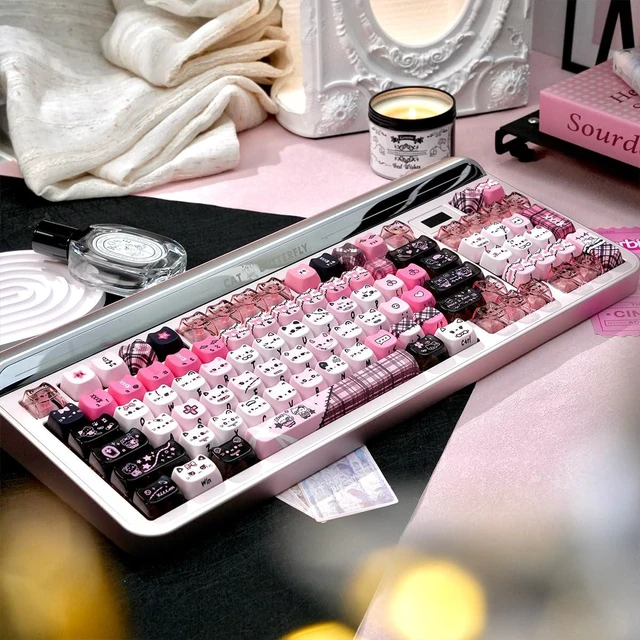 Alt view image 5 of 7 - 26 Keys Crystal Jelly Personalized Keycaps, PC Material Cute Keycaps | Black Pink Cat Transparent Custom Mao Profile Keycap for DIY MX Switches Mechanical Keyboards