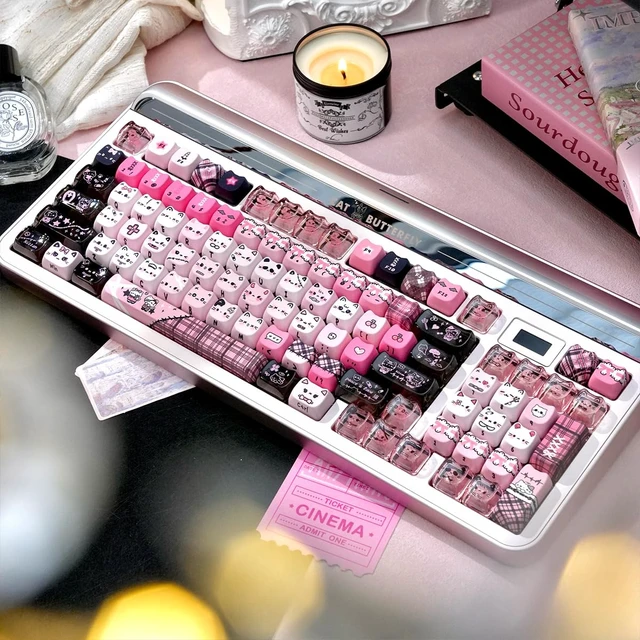Alt view image 4 of 7 - 26 Keys Crystal Jelly Personalized Keycaps, PC Material Cute Keycaps | Black Pink Cat Transparent Custom Mao Profile Keycap for DIY MX Switches Mechanical Keyboards