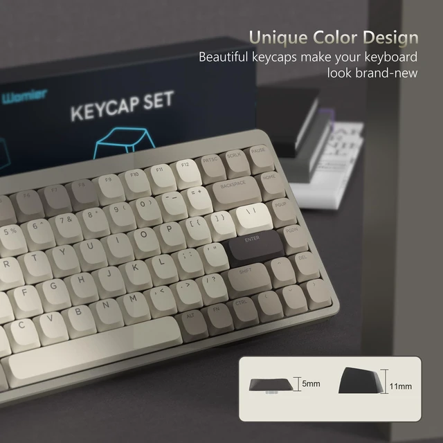 Alt view image 2 of 7 - Low Profile Keycaps - Shine Through PBT Keycaps | 60 65 75 100 Percent, Mechanical Keyboard Keycaps for Cherry Gateron MX Switches Keyboard - Khaki Grey