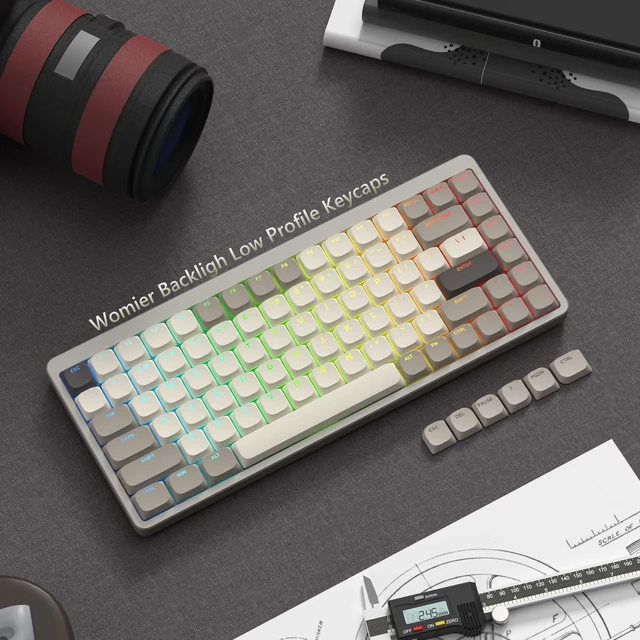 Alt view image 3 of 7 - Low Profile Keycaps - Shine Through PBT Keycaps | 60 65 75 100 Percent, Mechanical Keyboard Keycaps for Cherry Gateron MX Switches Keyboard - Khaki Grey