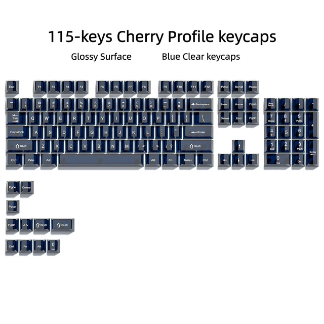 Alt view image 2 of 7 - Dark Blue Clear Keyboard keycaps,Transparent keycaps 60 75 100 Percent,Crystal Jelly Key Cap Set,Shine Through Key caps.,Cherry Profile Key caps for Mx Switches Mechanical Keyboard