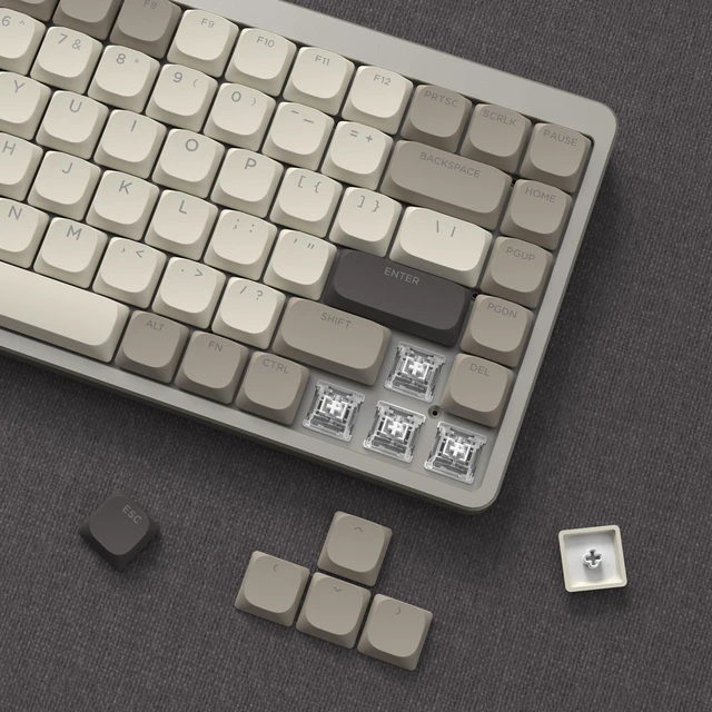 Alt view image 6 of 7 - Low Profile Keycaps - Shine Through PBT Keycaps | 60 65 75 100 Percent, Mechanical Keyboard Keycaps for Cherry Gateron MX Switches Keyboard - Khaki Grey