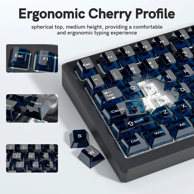 Alt view image 3 of 7 - Dark Blue Clear Keyboard keycaps,Transparent keycaps 60 75 100 Percent,Crystal Jelly Key Cap Set,Shine Through Key caps.,Cherry Profile Key caps for Mx Switches Mechanical Keyboard