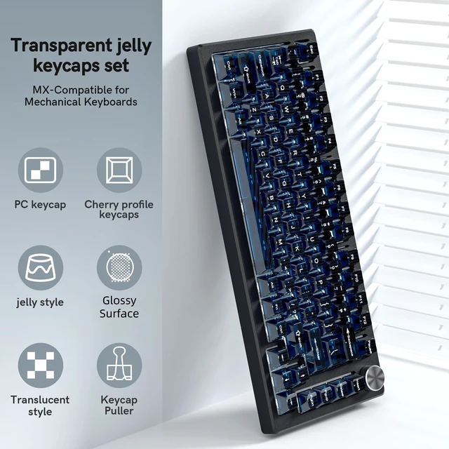 Alt view image 6 of 7 - Dark Blue Clear Keyboard keycaps,Transparent keycaps 60 75 100 Percent,Crystal Jelly Key Cap Set,Shine Through Key caps.,Cherry Profile Key caps for Mx Switches Mechanical Keyboard