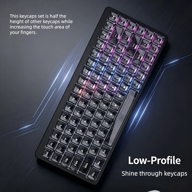 Alt view image 3 of 7 - Black Low Profile Keyboard keycaps,Clear Key caps Jelly Set | shine through custom Keycaps for Cherry Gateron MX Switches 60% 65% 75% 96% 100% mechanical keyboard,126keys