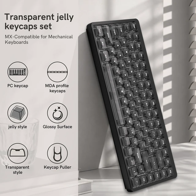 Alt view image 6 of 7 - Black Low Profile Keyboard keycaps,Clear Key caps Jelly Set | shine through custom Keycaps for Cherry Gateron MX Switches 60% 65% 75% 96% 100% mechanical keyboard,126keys