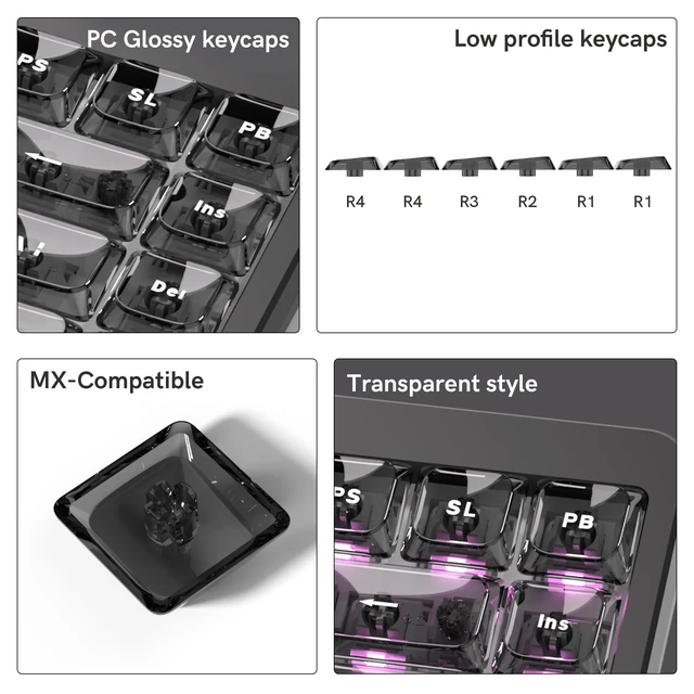 Alt view image 7 of 7 - Black Low Profile Keyboard keycaps,Clear Key caps Jelly Set | shine through custom Keycaps for Cherry Gateron MX Switches 60% 65% 75% 96% 100% mechanical keyboard,126keys