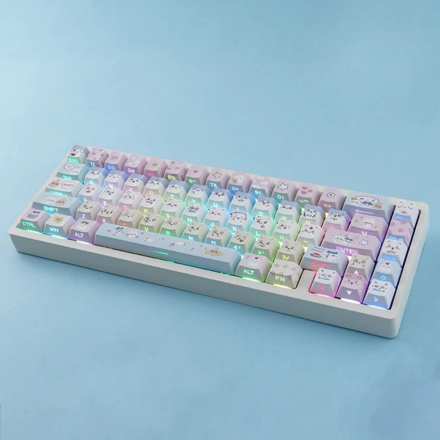 Alt view image 2 of 7 - PBT Keycaps - Side Printed Keycap,136 Keys Cute Kawaii Cat Keycaps | Shine Through Cherry Profile Custom Keyboard Keycap for Cherry MX Switches Mechanical Keyboards
