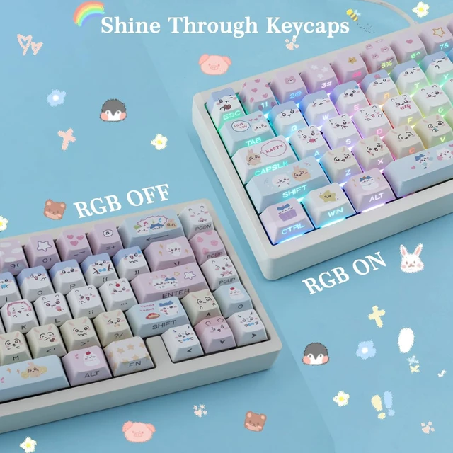 Alt view image 3 of 7 - PBT Keycaps - Side Printed Keycap,136 Keys Cute Kawaii Cat Keycaps | Shine Through Cherry Profile Custom Keyboard Keycap for Cherry MX Switches Mechanical Keyboards