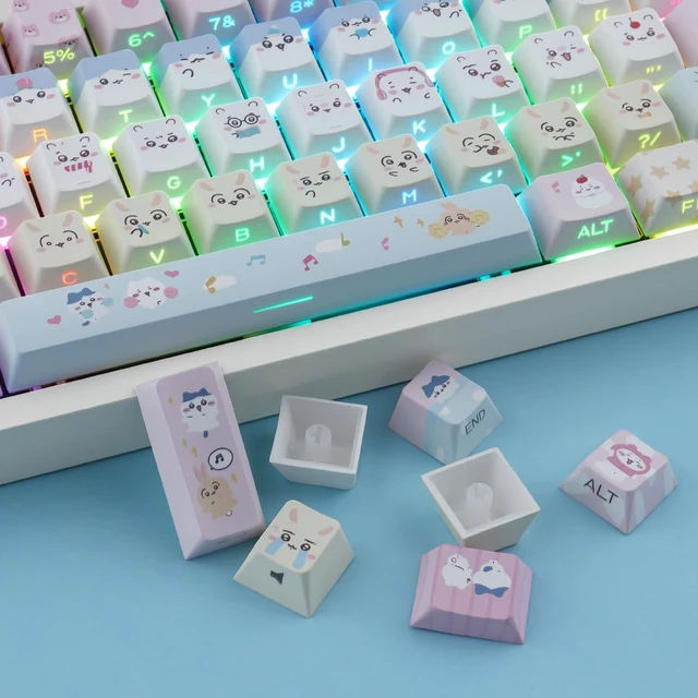 Alt view image 5 of 7 - PBT Keycaps - Side Printed Keycap,136 Keys Cute Kawaii Cat Keycaps | Shine Through Cherry Profile Custom Keyboard Keycap for Cherry MX Switches Mechanical Keyboards