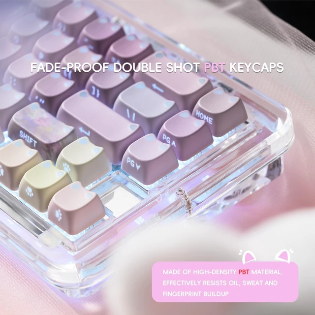 Alt view image 2 of 7 - XVX Cute Shine Through Lumicat Keycaps, Mao Profile Purple PBT Keycaps for Mechanical Keyboard, Meow Meow Keyboard Keycap Sets Compatible with 65% 75% 96% 100% Cherry Gateron MX Switches Keyboards