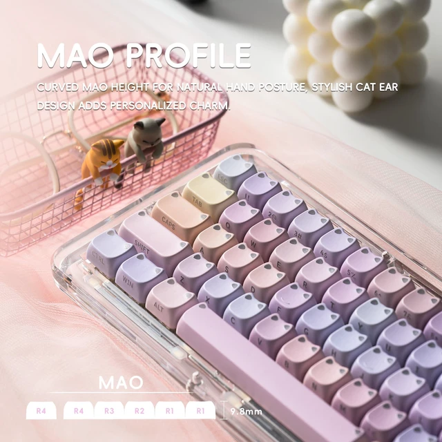 Alt view image 4 of 7 - XVX Cute Shine Through Lumicat Keycaps, Mao Profile Purple PBT Keycaps for Mechanical Keyboard, Meow Meow Keyboard Keycap Sets Compatible with 65% 75% 96% 100% Cherry Gateron MX Switches Keyboards