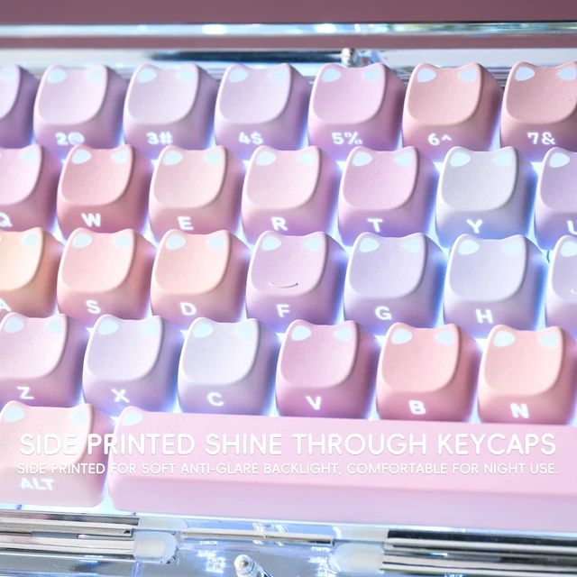 Alt view image 5 of 7 - XVX Cute Shine Through Lumicat Keycaps, Mao Profile Purple PBT Keycaps for Mechanical Keyboard, Meow Meow Keyboard Keycap Sets Compatible with 65% 75% 96% 100% Cherry Gateron MX Switches Keyboards