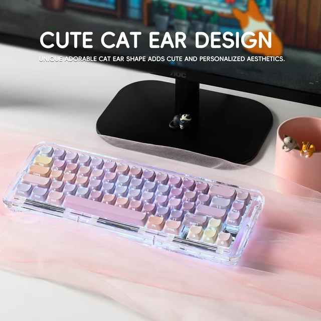 Alt view image 7 of 7 - XVX Cute Shine Through Lumicat Keycaps, Mao Profile Purple PBT Keycaps for Mechanical Keyboard, Meow Meow Keyboard Keycap Sets Compatible with 65% 75% 96% 100% Cherry Gateron MX Switches Keyboards
