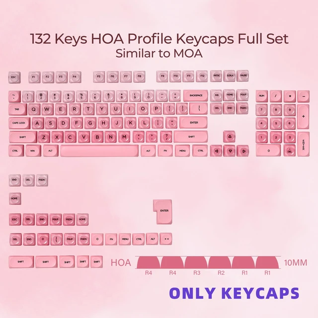Alt view image 2 of 6 - XVX Blush Pink Jelly Keycaps 132 Keys MX Mechanical Keyboard Custom Set | HOA profile keycaps, full 132-key set compatible with MX switches, matte smooth texture for mechanical keyboard