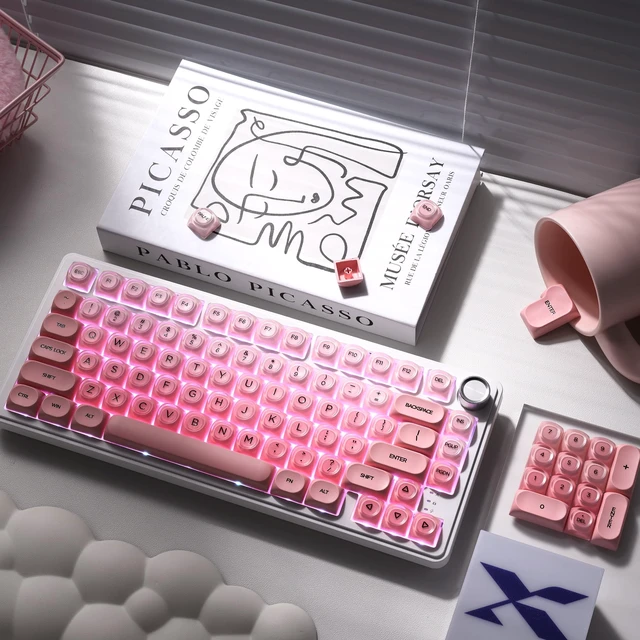 Alt view image 6 of 6 - XVX Blush Pink Jelly Keycaps 132 Keys MX Mechanical Keyboard Custom Set | HOA profile keycaps, full 132-key set compatible with MX switches, matte smooth texture for mechanical keyboard
