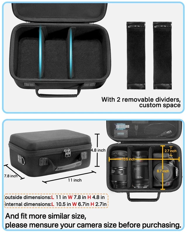 Alt view image 4 of 7 - Hard Carrying Case Compatible with Canon EOS Rebel T7/ T100/ T6/ R100/ R50/ R5/ R7/ R8, for Sony, for Nikon Camera. Large Capacity Camera Bag for Lens, Cables, Cards and Accessories. - Black
