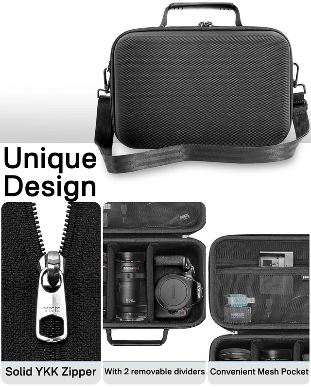 Alt view image 5 of 7 - Hard Carrying Case Compatible with Canon EOS Rebel T7/ T100/ T6/ R100/ R50/ R5/ R7/ R8, for Sony, for Nikon Camera. Large Capacity Camera Bag for Lens, Cables, Cards and Accessories. - Black