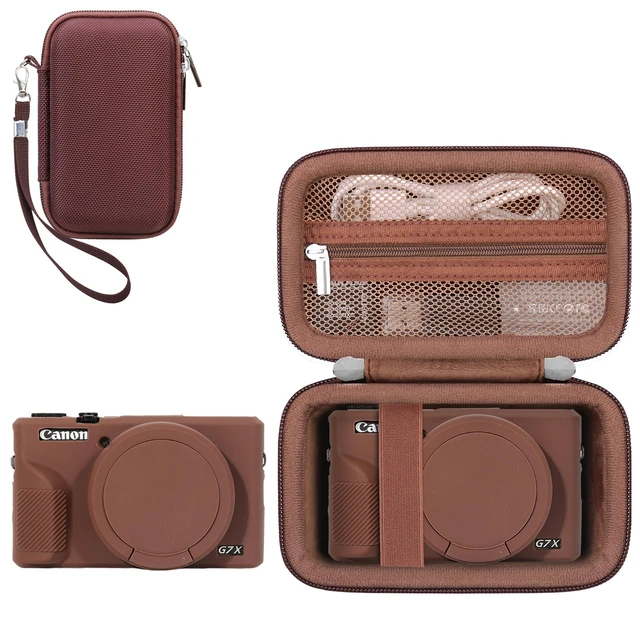 Main image of Bundle Case for Canon PowerShot G7X Mark III Digital Camera, Brown | Canon G7X Mark III Case | 2in1 Kit: Hard Travel Carrying Case with Wrist Strap+Soft Silicone Case with Removable Lens Cover