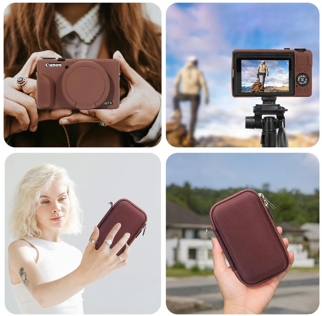 Alt view image 2 of 7 - Bundle Case for Canon PowerShot G7X Mark III Digital Camera, Brown | Canon G7X Mark III Case | 2in1 Kit: Hard Travel Carrying Case with Wrist Strap+Soft Silicone Case with Removable Lens Cover