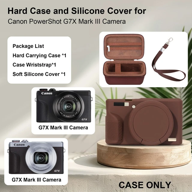 Alt view image 3 of 7 - Bundle Case for Canon PowerShot G7X Mark III Digital Camera, Brown | Canon G7X Mark III Case | 2in1 Kit: Hard Travel Carrying Case with Wrist Strap+Soft Silicone Case with Removable Lens Cover