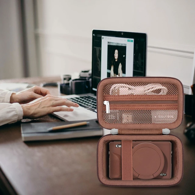 Alt view image 7 of 7 - Bundle Case for Canon PowerShot G7X Mark III Digital Camera, Brown | Canon G7X Mark III Case | 2in1 Kit: Hard Travel Carrying Case with Wrist Strap+Soft Silicone Case with Removable Lens Cover