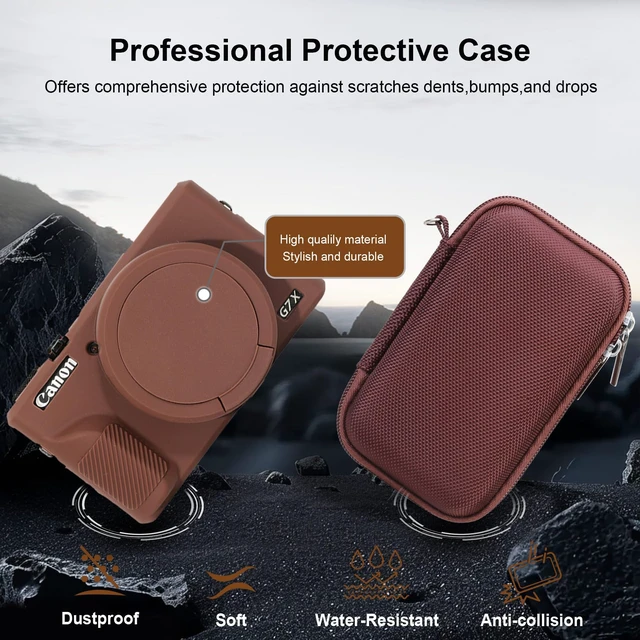 Alt view image 6 of 7 - Bundle Case for Canon PowerShot G7X Mark III Digital Camera, Brown | Canon G7X Mark III Case | 2in1 Kit: Hard Travel Carrying Case with Wrist Strap+Soft Silicone Case with Removable Lens Cover