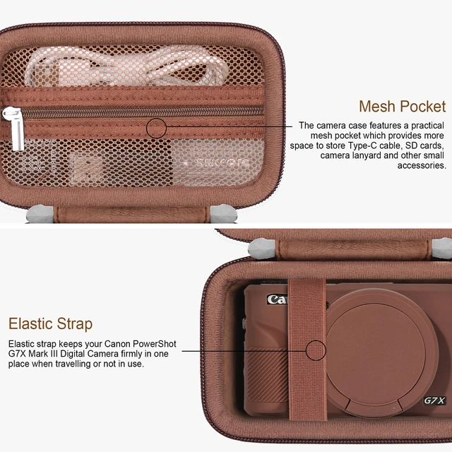 Alt view image 4 of 7 - Bundle Case for Canon PowerShot G7X Mark III Digital Camera, Brown | Canon G7X Mark III Case | 2in1 Kit: Hard Travel Carrying Case with Wrist Strap+Soft Silicone Case with Removable Lens Cover
